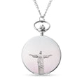 STRADA Japanese Movement Statue of Liberty Pattern Pocket Watch with Silvertone Chain (up to 31 Inches) - Sticky add to cart bar