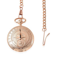 Strada Japanese Movement Compass Pattern Pocket Watch in Rosetone With Chain (14-18 Inches) (47.24 mm)