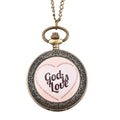 STRADA Japanese Movement Nade Pink Bottom & Heart Pattern Pocket Watch with Silvertone Chain (31 Inches) - Sticky add to cart bar