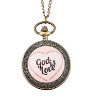 STRADA Japanese Movement Nade Pink Bottom & Heart Pattern Pocket Watch with Silvertone Chain (31 Inches)