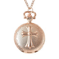 STRADA Japanese Movement Inspirational Cross Pattern Pocket Watch in Rose Color with Chain (31 Inches) - Sticky add to cart bar