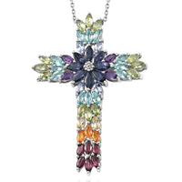 Catalina Iolite and Multi Gemstone Pendant Necklace 20 Inches in Platinum Over Sterling Silver 8.25 ctw