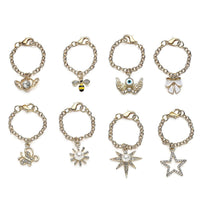 Set of 8 Resin, Simulated Pearl, Austrian Crystal and Enameled Charm with Chain (3.5)  Inches in Goldtone
