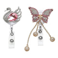 Set of 2 Resin, Simulated Pearl, Multi Color Austrian Crystal Swan and Butterfly Pattern Badge Holders in Silvertone and Goldtone - Sticky add to cart bar