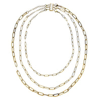 EVER TRUE Set of 4, 3 Paper Clip Chains Necklace 16, 20 and 24 Inches with 3-Row Magnetic Layering Lock in ION Plated YG Stainless Steel
