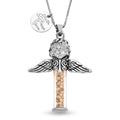 Glass and Mustard Color Seed Angel and Cross Pendant Necklace 20 Inches in Stainless Steel - Sticky add to cart bar