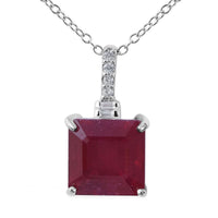 Asscher Cut Niassa Ruby (FF) and White Zircon 7.50 ctw Pendant Necklace in Platinum Over Sterling Silver 18 Inches