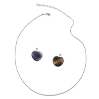 Tiger's Eye and Multi Fluorite Set of 2 Heart Pendant with Necklace 18 Inches in Stainless Steel 32.00 ctw