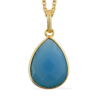 Reconstitute Turquoise Face Pear Pendant Necklace 18 Inches in Goldtone 10.00 ctw