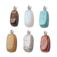 Set of 6 Tiger's Eye, Red Agate, Citrine, White Howlite, Blue Howlite and Opalite Fancy Shape Pendant in Silvertone 72.00 ctw