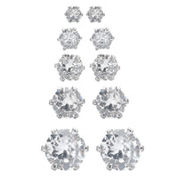 Set of 5 Simulated Diamond Solitaire Stud Earrings in Stainless Steel 2.70 ctw