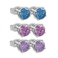 Hallmark Set of 3 Simulated Diamond Blue, Purple and Pink Solitaire Stud Earrings in Stainless Steel 1.40 ctw - Sticky add to cart bar