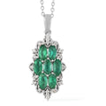 AAA Kagem Emerald and Natural White Zircon Pendant Necklace 18 Inches in Rhodium Over Sterling Silver 1.75 ctw - Sticky add to cart bar