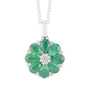 AAA Kagem Emerald, White Zircon 1.85 ctw Flower Pendant Necklace 18 Inches in Rhodium Over Sterling Silver - Sticky add to cart bar