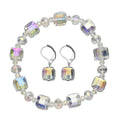 Simulated Mystic Quartz Square Beaded Bracelet (7-7.5In) and Drop Earrings in Silvertone - Sticky add to cart bar