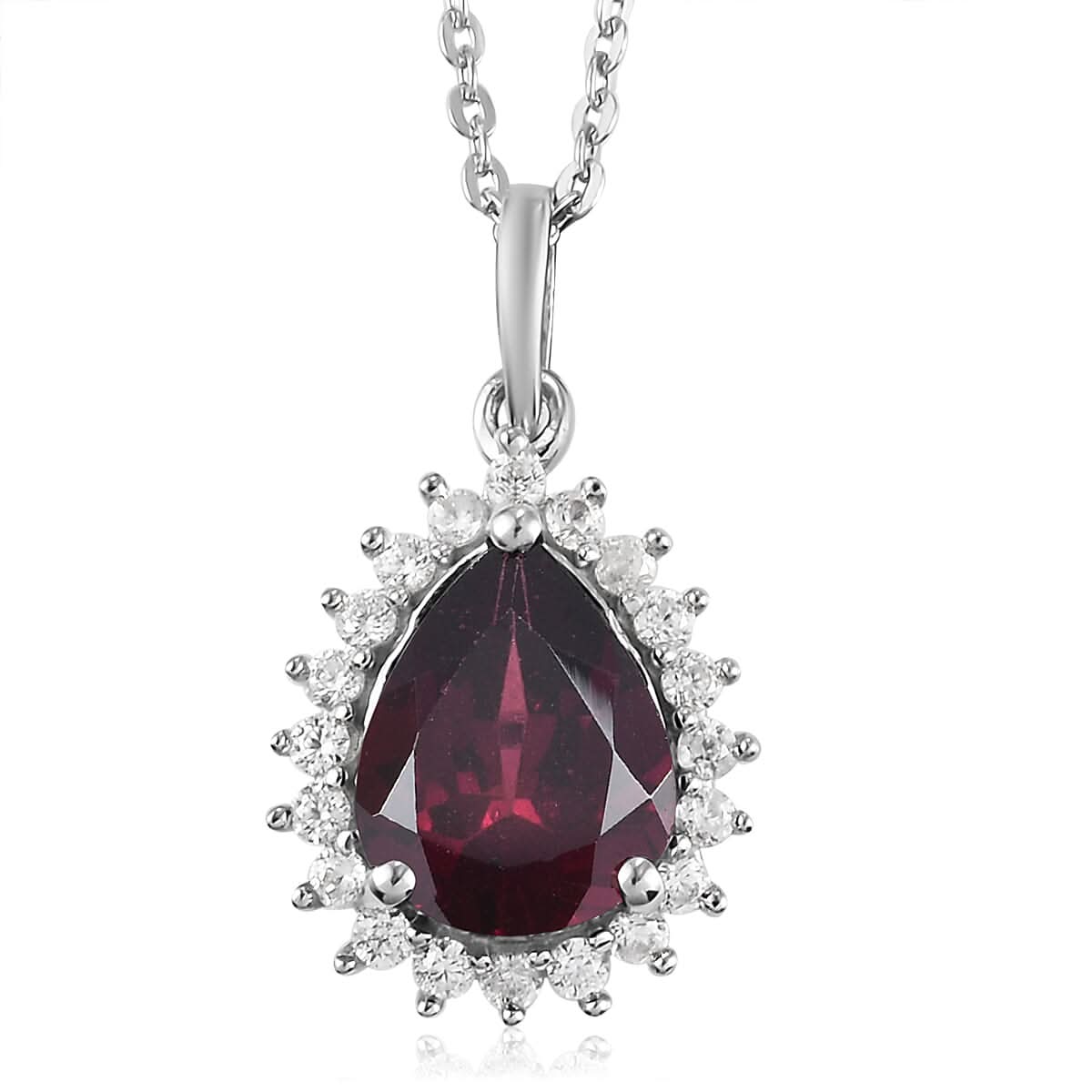 Orissa Rhodolite Garnet and Natural White Zircon Pendant Necklace 20 Inches in Platinum Over Sterling Silver 2.90 ctw