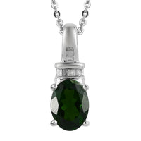 Natural Chrome Diopside and Diamond Pendant Necklace 20 Inches in Platinum Over Sterling Silver 1.35 ctw