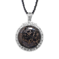 Matrix Silver Shungite and Thai Black Spinel Beaded Pendant Necklace 20 Inches in Platinum Over Copper 93.70 ctw