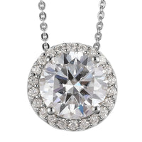 100 Facet Moissanite VS EF Halo Pendant Necklace 20 Inches in Platinum Over Sterling Silver 3.00 ctw