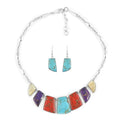 SANTA FE Style Multi Turquoise and Multi Gemstone Drop Earrings and Statement Necklace 16-18 Inches in Sterling Silver 10.50 ctw - Sticky add to cart bar