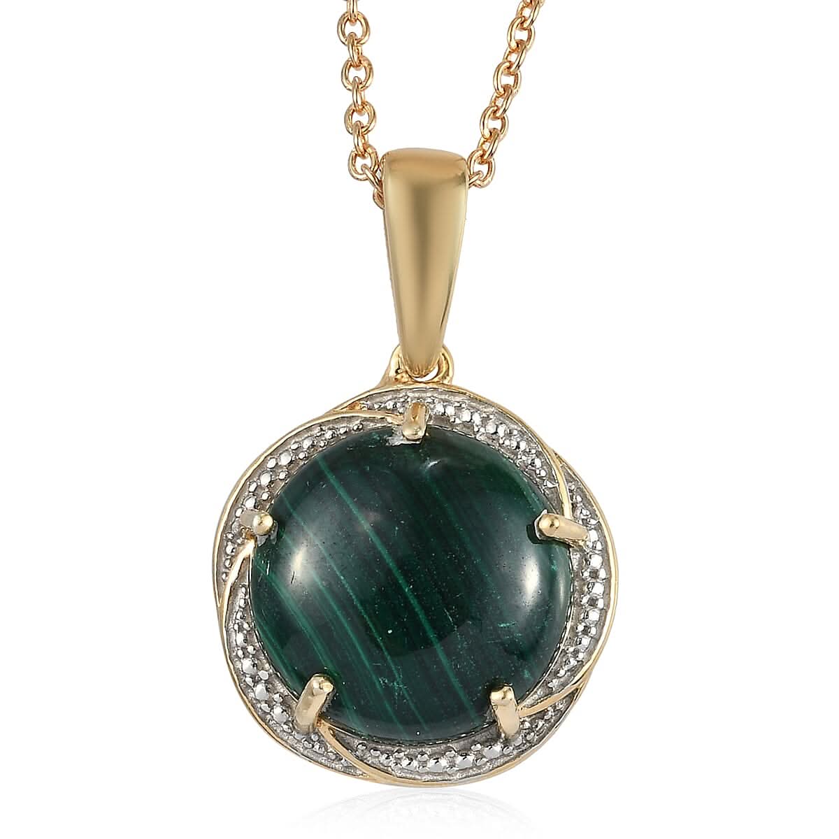 African Malachite Pendant Neckalce (20 Inches) in 14K YG and Platinum Over Copper, Stainless Steel 13.60 ctw