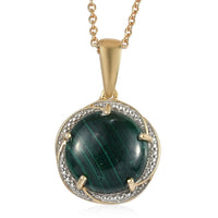African Malachite Pendant Neckalce (20 Inches) in 14K YG and Platinum Over Copper, Stainless Steel 13.60 ctw