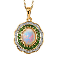 Ethiopian Welo Opal and Multi Gemstone Pendant Necklace 20In in Vermeil YG and Platinum Over Sterling Silver 5.00 ctw