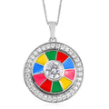 Lustro Stella Made with Finest CZ and Multi Color Enameled Flower Pendant Necklace 20 Inches in Platinum Over Sterling Silver 9.50 Grams 3.50 ctw - Sticky add to cart bar