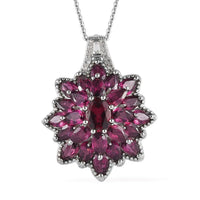 Orissa Rhodolite Garnet and White Zircon Cocktail Pendant Necklace 20 Inches in Platinum Over Sterling Silver 6.85 ctw