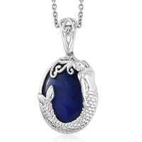 KARIS Lapis Lazuli Solitaire Pendant Necklace 20 Inches in Platinum Bond and Stainless Steel 14.90 ctw