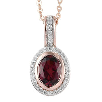 Orissa Rhodolite Garnet and Natural White Zircon Pendant Necklace 20 Inches in Vermeil Rose Gold Over Sterling Silver 1.15 ctw