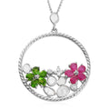Polki Diamond and Multi Gemstone Flower Pendant Necklace 20 Inches in Platinum Over Sterling Silver 2.40 ctw - Sticky add to cart bar