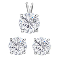 10K White Gold Moissanite Stud Earring and Solitaire Pendant 1.85 ctw