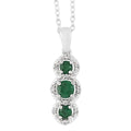 AAA Kagem Emerald and Natural White Zircon Drop Pendant Necklace 18 Inches in Rhodium Over Sterling Silver 0.50 ctw - Sticky add to cart bar