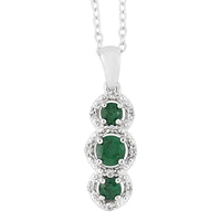 AAA Kagem Emerald and Natural White Zircon Drop Pendant Necklace 18 Inches in Rhodium Over Sterling Silver 0.50 ctw