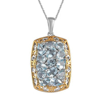 Premium Mangoro Aquamarine and Zircon Cluster Pendant Necklace 20 Inches in Vermeil YG and Platinum Over Sterling Silver 5.75 ctw