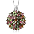 Multi-Tourmaline Floral Pendant Necklace 20 Inches in Platinum Over Sterling Silver 10.15 Grams 12.00 ctw - Sticky add to cart bar