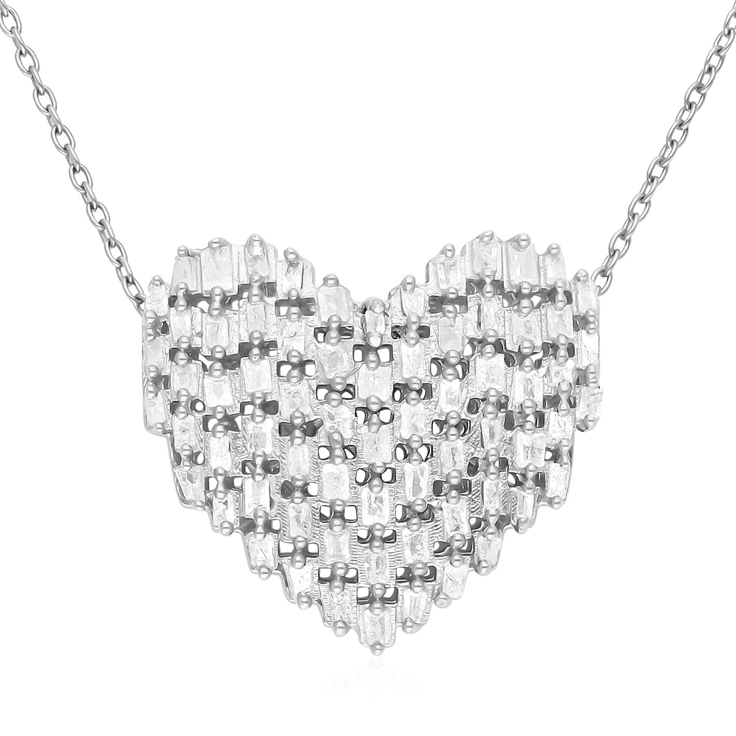 Diamond Heart Pendant Necklace 18 Inches in Platinum Over Sterling Silver 0.50 ctw