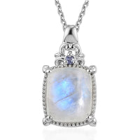 Kuisa Rainbow Moonstone and Tanzanite Pendant Necklace 20 Inches in Platinum Over Sterling Silver 6.35 ctw