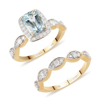 Luxoro 10K Yellow Gold Mangoro Aquamarine and G-H I3 Diamond Set of 2 Ring 4.45 Grams 1.85 ctw