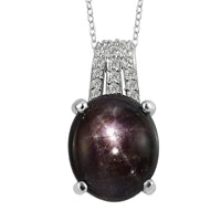 Indian Star Ruby and White Zircon Pendant Necklace 20 Inches in Platinum Over Sterling Silver 6.35 ctw