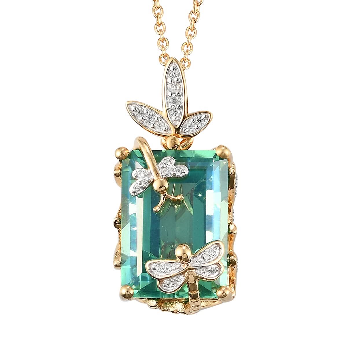 GP Italian Garden Collection Peacock Quartz and Multi Gemstone Dragonfly Pendant Necklace 20 Inches in Vermeil YG Sterling Silver 9.30 Grams 16.00 ctw