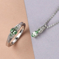 Natural Tsavorite Garnet and Diamond Accent Ring and Pendant Necklace 20 Inches in Platinum Over Sterling Silver 0.60 ctw