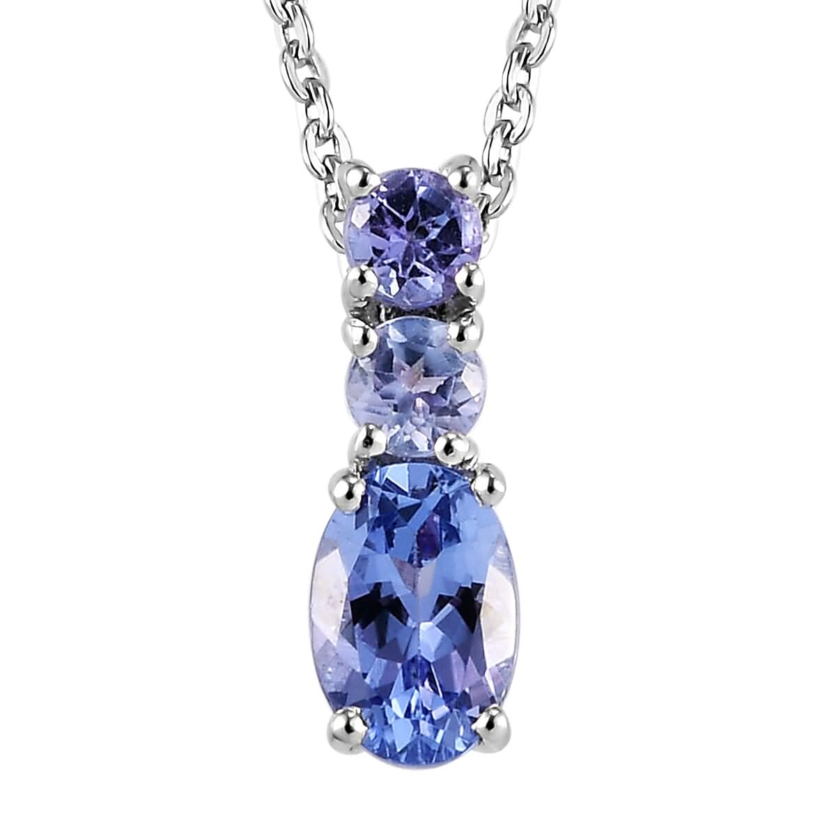 Tanzanite Drop Pendant Necklace 20 Inches in Platinum Over Sterling Silver 0.65 ctw