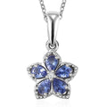 AAA Tanzanite and Natural White Zircon Floral Pendant Necklace 20 Inches in Platinum Over Sterling Silver 0.85 ctw - Sticky add to cart bar