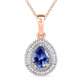 Tanzanite Natural Diamond Necklace in Vermeil RG Over Sterling Silver, Double Halo Pendant, White Diamond Champagne Diamond Necklace (0.35 cts), Diamond Pendant 1.35 ctw (Pear 8x6 mm) (20 Inches) - Sticky add to cart bar