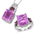 Patroke Quartz and Orissa Rhodolite Garnet Ring and Pendant Necklace 20 Inches in Platinum Over Sterling Silver 8.10 Grams 14.75 ctw - Sticky add to cart bar