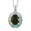 AAA Bohemian Moldavite and Ethiopian Welo Opal Halo Pendant Necklace 20 Inches in Platinum Over Sterling Silver 3.10 ctw - Sticky add to cart bar