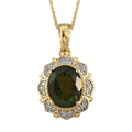 AAA Bohemian Moldavite and White Zircon Floral Pendant Necklace 20 Inches in Vermeil Yellow Gold Over Sterling Silver 2.25 ctw - Sticky add to cart bar