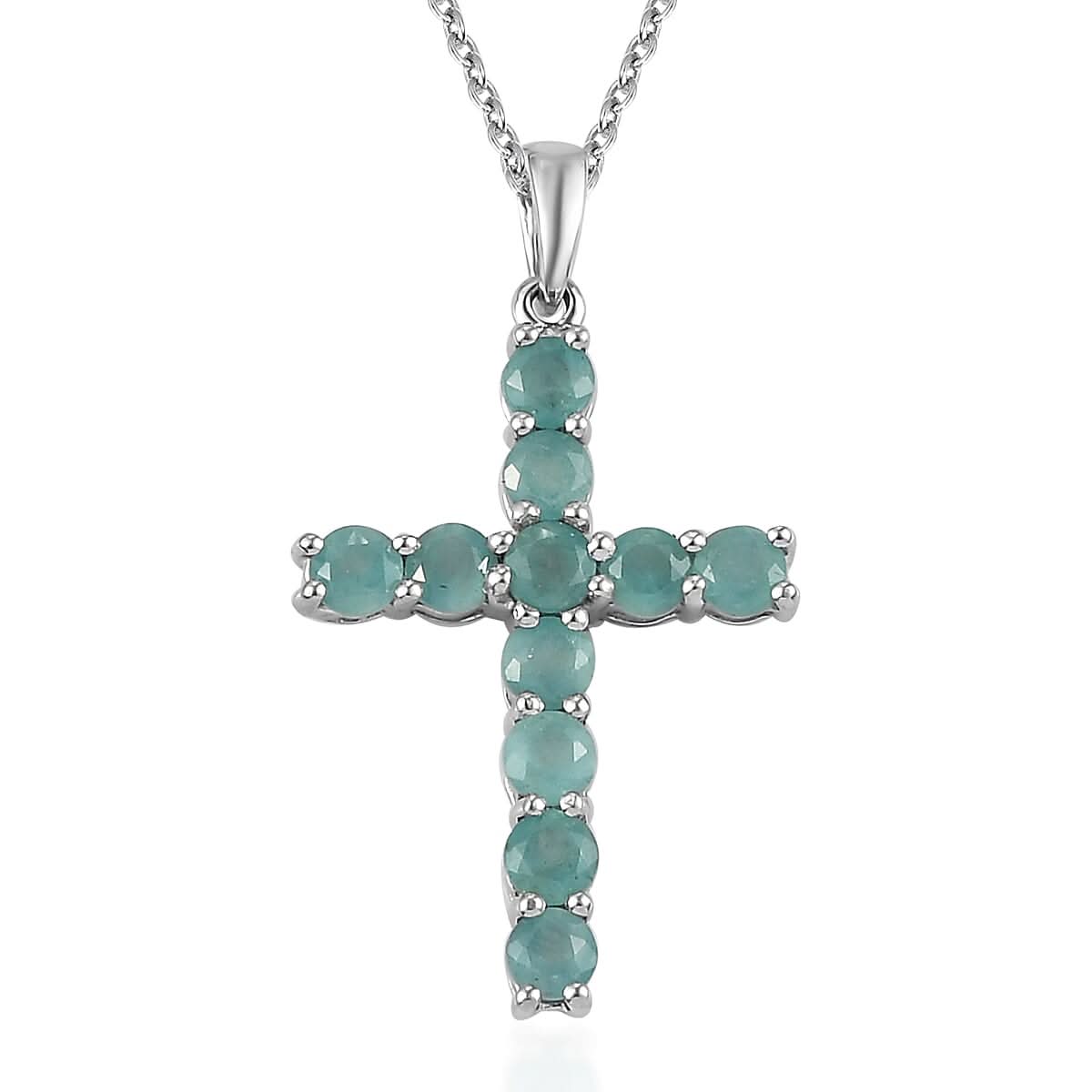Premium Grandidierite Cross Pendant Necklace 20 Inches in Platinum Over Sterling Silver 1.65 ctw